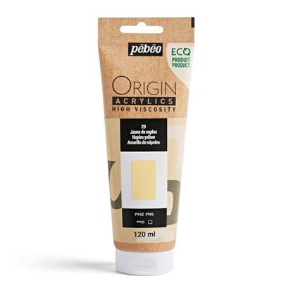 PEBEO Origin Acrylics 120ml Matte Acrylic Paint, Naples Yellow | Classic warm pale yellow for light-filled passages - dense matte acrylic in a 120ml eco-tube, intense and lightfast. - color: Naples Yellow