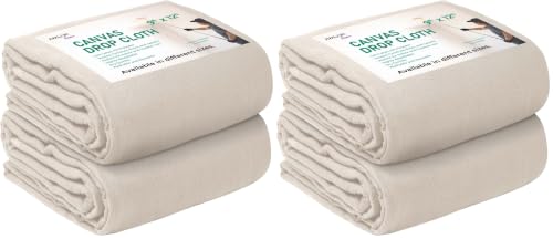 Canvas Drop Cloth for Painting 9x12 feet Pack of 4-8oz Painters Drop Cloths for Painting - All Purpose Canvas Tarps for Floor & Furniture Protection - Recycled Cotton Fabric - size: 9x12 Ft - 2 pc (Pack of 2)