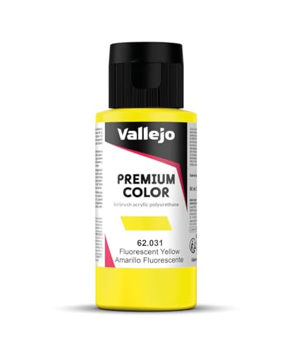 Vallejo - Premium Color RC Fluorescent Yellow 2.02 Fl.Oz. (60 ml) for Airbrushing, Acrylic-Polyurethane Hybrid Resin of Great Resistance Paint for Model and Hobby Use - style: Fluorescent Yellow