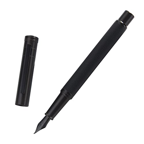 Brushed Black Forest Fude Pen, Bent Nib Calligraphy Fountain Pen (Fine to Broad) with Converter and Metal Box Set by Asvine - color: Black, style: Bent Point