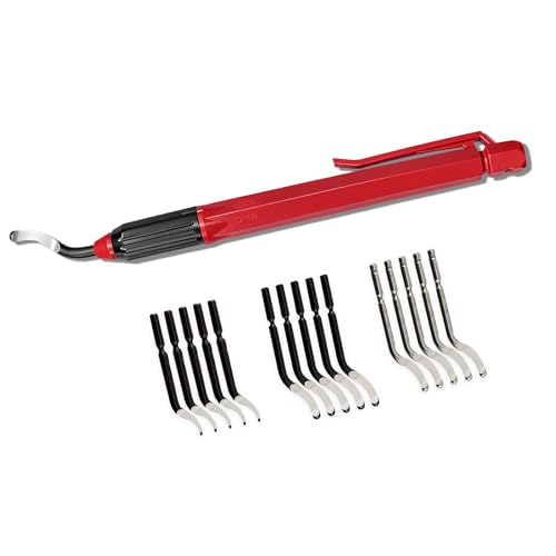 AFA Tooling Pen Deburring Tool, 16 M2 HSS Blades,3 Types, Red Handle & Clip | Built for 3D printing, metal, PVC, copper, resin and plastic; 360-degree rotation reaches deep bores, cross holes, curves - size: 15PCS / 3 Types