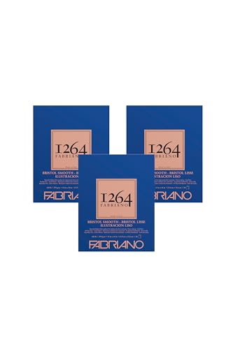 Fabriano 1264 Bristol Smooth Pad, 11" x 14", Glue Bound, 100 lb., 3-Pack - size: 11" x 14", 3-Pack