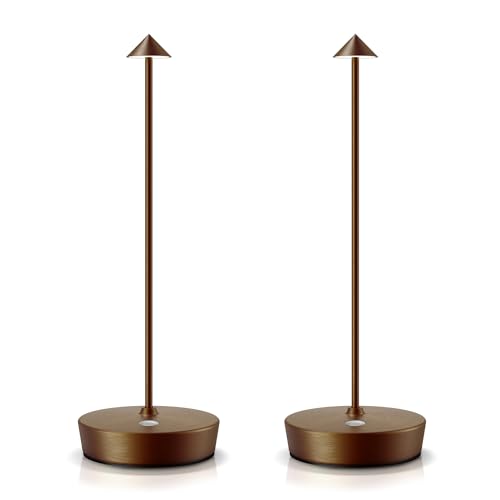 LED Cordless Table Lamp Rechargeable,Battery Powered Outdoor Table Light - color: 2 Pack Brown
