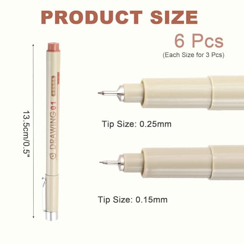 MECCANIXITY 003/01 Fineliner Ink Pens, 6Pcs 0.15/0.25mm Brown Micro Pens with Waterproof Archival Ink for Watercolor Sketching Cartoon Technical Drawing - style: 003# 01#