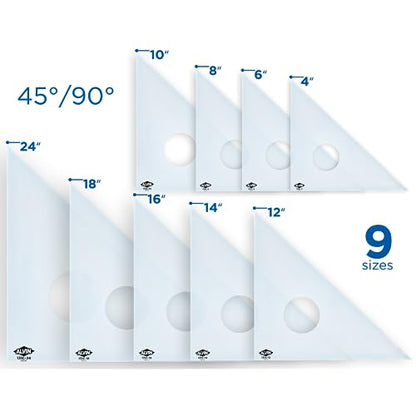 ALVIN - 4 inches Clear Professional Acrylic Triangle Ruler 45/90 Degrees, Multipurpose Tool for Drafting, Design, and Architecture, Great for Machining and Woodworking - size: 6", style: 45/90 Degree