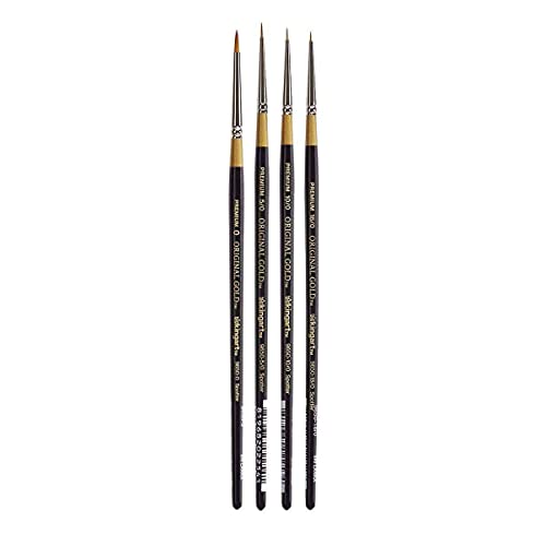 KINGART Premium 4 pc. Original Gold 9650 Series Spotter Artist Brush Set, Synthetic Golden Taklon Hair for Acrylic, Oil, Watercolor and Gouache Painting, Short Handle,4 Sizes: 18/0, 10/0, 5/0, 0 - size: Set of 4