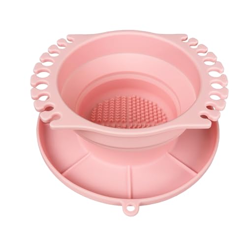 Collapsible Silicone Paint Brush Cleaner Basin Foldable Paintbrush Cleaning Container for Acrylic, Watercolor & Oil Painting (Pink, 15 * 12.2 * 6.5cm/5.91 * 4.8 * 2.56inches) - color: Pink
