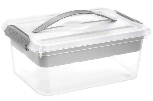 Yesland Portable Craft Storage Box with Removable Tray and Handle, 16x11x6.5 Inch Plastic Art Supply Organizer Container for Stationery, Sewing, Jewelry - Grey - size: 16 inches x 11 inches x 6.5 inches