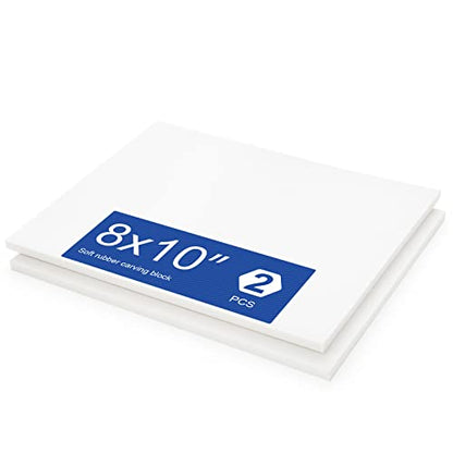 2 Pack White 8 x 10 Rubber Carving Block | Easy Cut Lino Blocks, Soft Linoleum Block for Printmaking, Stamps, Crafts - size: 8'' x 10'' 2 Pack