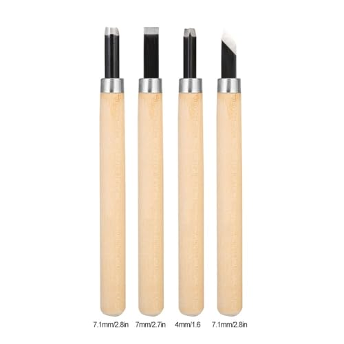 4-Piece Wood Carving Knife Set for Rubber Stamp Engraving #1 | Flat Round Corner Oblique Blades, 1.5 Mm To 2 Mm Edges, Rubber Stamp Pattern Carving, 5.3 In Length, 4 Pieces - size: #4