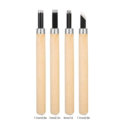 4-Piece Wood Carving Knife Set for Rubber Stamp Engraving #1 | Flat Round Corner Oblique Blades, 1.5 Mm To 2 Mm Edges, Rubber Stamp Pattern Carving, 5.3 In Length, 4 Pieces - size: #4