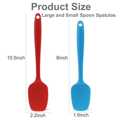 Silicone Spatula Set of 4, Non-stick Rubber Spoon Spatulas, One Piece Design Flexible Silicone Spoon for Baking Cooking Mixing, Dishwasher Safe, 2 Sizes - color: Red,Blue(Large)+Green,Yellow(Small)