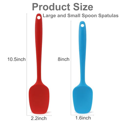 Silicone Spatula Set of 4, Non-stick Rubber Spoon Spatulas, One Piece Design Flexible Silicone Spoon for Baking Cooking Mixing, Dishwasher Safe, 2 Sizes - color: Red,Blue(Large)+Green,Yellow(Small)