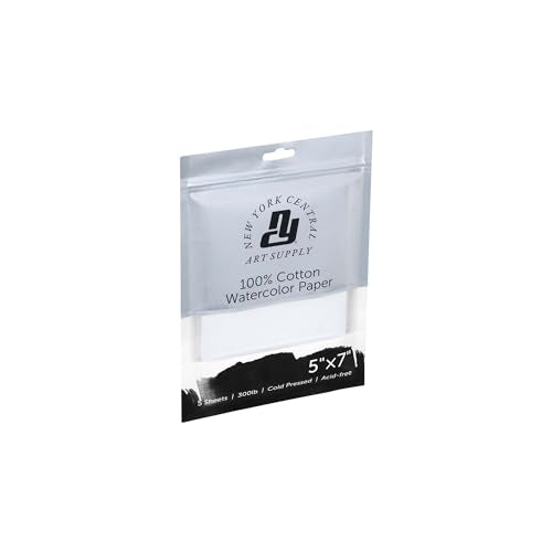 New York Central Watercolor Paper - 5x7-5 Packs of 5-25 Sheets Total - 300 lb. Cold Press - 100% Cotton, Acid-Free, Archival Quality, Bright White Watercolor Paper Pad for Wet & Dry Media - size: 5x7"