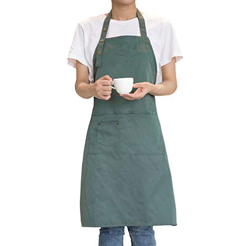 Art & Kitchen Apron for Painting Pottery Cooking, Waterproof | Apron for Men Women with Pockets, Adjustable Snap Strap, Canvas Cotton, Smock Bib Apron for Artist Ceramics Chef, Green - color: Green