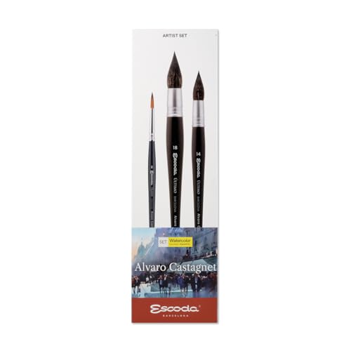 Escoda | Watercolour | Artist Set Alvaro Castagnet 2 | Size 14/18 | 3 Brushes | Synthetic Tame + Tendo | Round mop + Round Pointed - color: Alvaro Castagnet 2, size: Artist Set