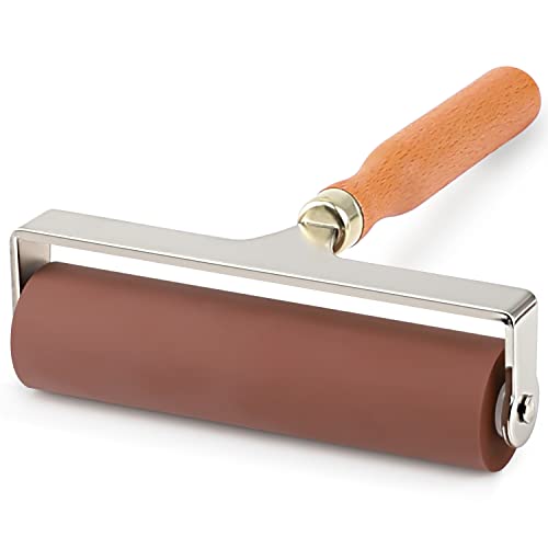 Soft Rubber Roller, Brayer Ideal for Anti Skid Tape Construction Tools, Print, Ink and Stamping Tools(6-Inch, Brown) - size: 6-Inch