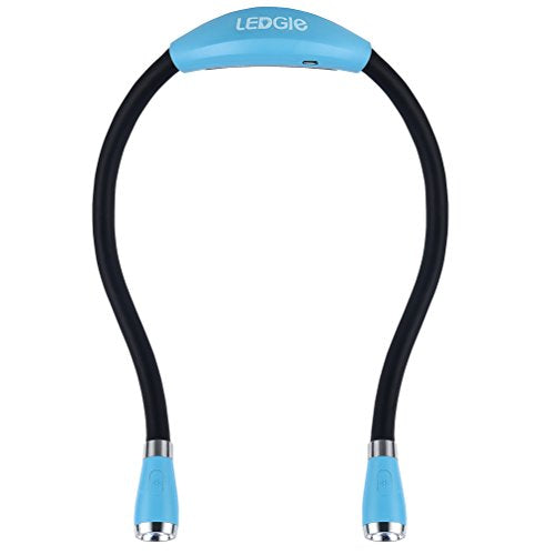LEDGLE Neck Reading Light Rechargeable Neck Flashlights for Knitting, 4 LED Bulbs + 3 Adjustable Brightness + Flexible Soft Silicone Arms | Hands Free Flashlight for Reading Crocheting Repairing - color: Sky Blue