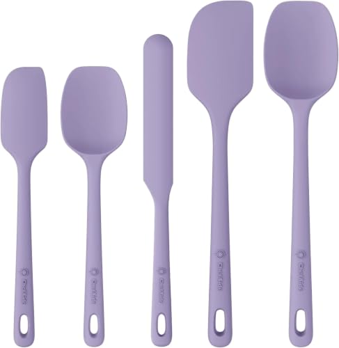 ChefAide 5 Pieces Silicone Spatula Set, Food Grade Rubber Spatula, Upgrade Strong Handle with Ergonomic Grip, Heat Resistant Up to 600°F for Nonstick Cookware, Cooking - color: Light Purple, size: 5 pieces