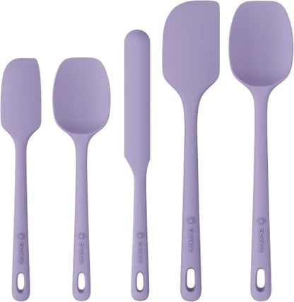 ChefAide 5 Pieces Silicone Spatula Set, Food Grade Rubber Spatula, Upgrade Strong Handle with Ergonomic Grip, Heat Resistant Up to 600°F for Nonstick Cookware, Cooking - color: Light Purple, size: 5 pieces