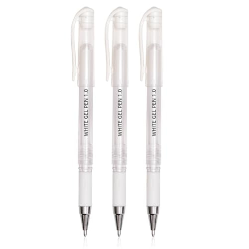 White Gel Pen Set, 1.0mm Opaque Ink, White Ink Pens | for Black Paper, Drawing, Sketching, Journaling, Card Making, Art Supplies, 3 Pack - color: White