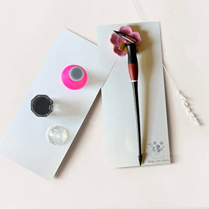 Oblique Calligraphy Pen Holder Set – Hand-Adjusted Brass Flange, Ergonomic Dip Pen, Leakproof Inkwell, Ceramic Pen Rest & Instruction Guide – Ideal for Copperplate, Spencerian & Modern Calligraphy - style: Oblique Pen Set w/ Cherry Blossom Pen Rest