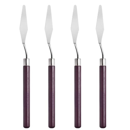 4 Pcs Palette Knife, #3 Pointed Head Spatula, Redwood Handle