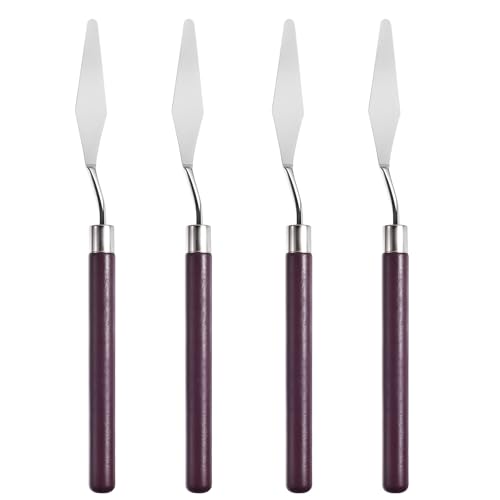 4 Pcs Palette Knife, #3 Pointed Head Spatula, Redwood Handle