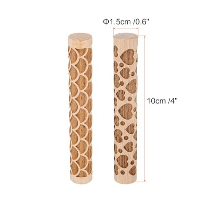 HARFINGTON 2pcs Wood Clay Roller 4" Fan Heart Pattern Rolling Pins Wood Rollers Pottery Tools Wood Grain Texture Rollers for Clay Baking Dough Playdough DIY - style: Fan + Heart