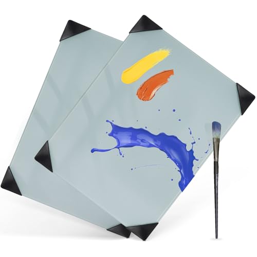 Glass Palette for Oil Painting, 12 x 9 Inches, Grey, Easy to Clean - color: 2pcs-grey, size: 12" x 9" x 0.2"