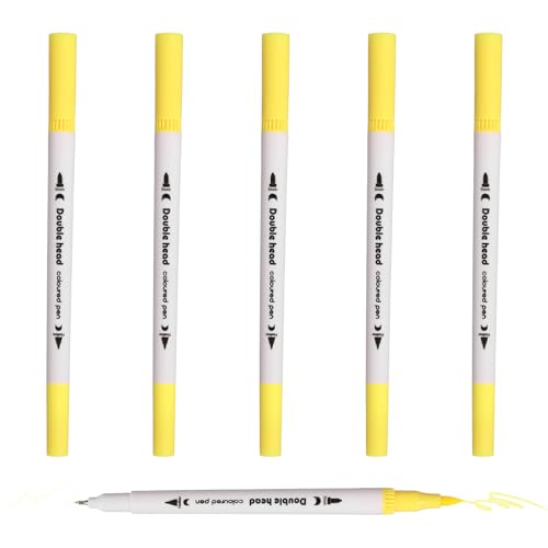 PATIKIL 6Pack Dual Brush Markers, Light Yellow Watercolor Fine and Brush Tips Pens Colored Marker Calligraphy Coloring Art Supplies Set for Coloring Book Illustration Sketching Journaling - color: Light Yellow