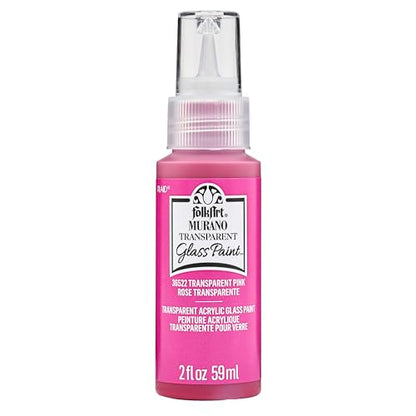 FolkArt Murano Transparent Acrylic Glass Paint, Pink, Perfect for Indoor and Outdoor Arts and Crafts Projects, 2 fl oz, 36522 - color: Transparent Pink, style: Transparent