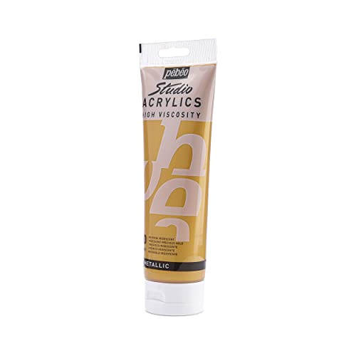 PEBEO Studio Acrylics High Viscosity, Fine Acrylic, 250 ml - Iridescent Rich Gold, 8.45 Fl Oz (Pack of 1), (169-350) - color: Iridescent Rich Gold, size: 8.45 Fl Oz (Pack of 1)
