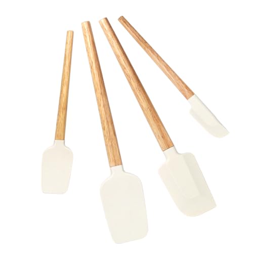 Silicone Spatula Set, Food Grade Rubber Spatula-4 Piece Nonstick Rubber Spatulas, Spoonula, Jar Scraper for Cooking, Baking, Mixing, Frosting - Heat Resistant Up to 600°F (4 Pcs Spatula Off-White) - color: Off-White