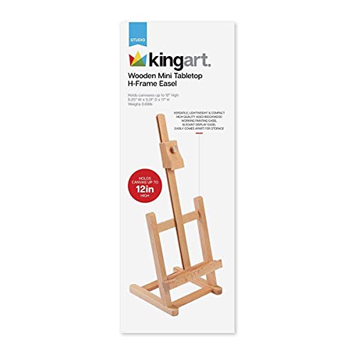 KINGART 16" Mini Tabletop Wooden H-Frame Studio Easel - Artists Adjustable Beechwood Painting and Display Easel, Holds Up to 12" Canvas - Portable Sturdy Table Desktop Artwork Holder Stand