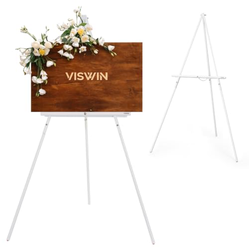 VISWIN 63" White Easel Stand for Wedding Signs, Adjustable Wooden Display Easel with Holder, Tripod Floor Easel for Welcome Board, Poster, Picture, Photos, Paintings - color: White, size: 1 PCS