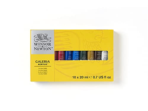 Winsor & Newton Galeria Acrylic Paint, 10 x 20ml (0.7--oz) Tube Paint Set | Introductory Acrylic Paint made with Professional Pigments, Perfect for Beginners, Buttery Texture, High Tinting Strength - size: 7 Fl Oz (Pack of 1), style: 10 x 20ml (0.7-oz)