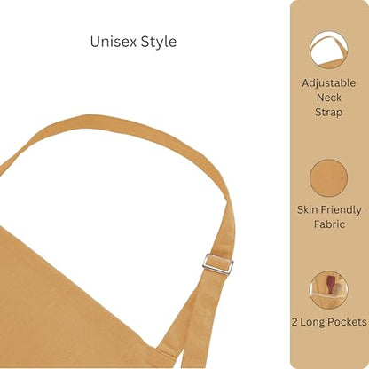 FINGERCRAFT Apron, Dual Pocket, Adjustable Tie, Multipurpose Washable Bib Apron for Home, Kitchen, Chef and Professionals - color: Brown