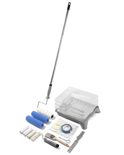 VOOMEY Paint Roller Kit with Adjustable Extension Pole(13.4-36 Inch) | Paint Tray, Brushes and Roller Covers for Interior Wall, Ceiling and Home Painting Projects - size: 9 Inch Kit with Extension Pole
