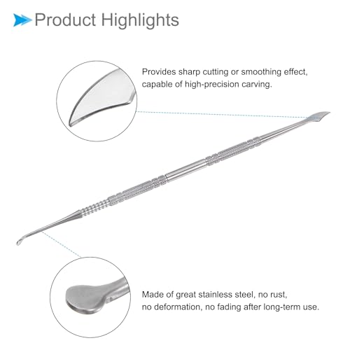 CoCud Double Head Wax Carving Tool 7.28" Stainless Steel Non-Slip Handle Clay Sculpting Tool Spoon Spatula Silver Tone - (Applications: for Sculpture Art Crafts DIY), 1-Pieces