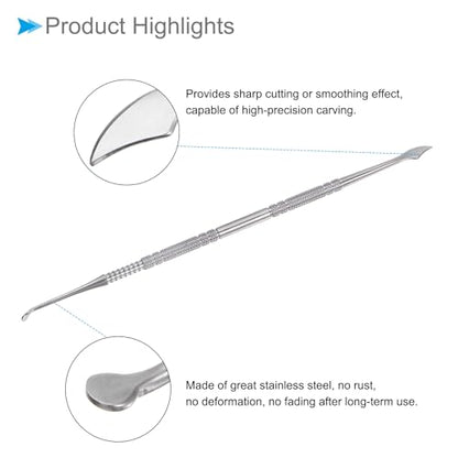 CoCud Double Head Wax Carving Tool 7.28" Stainless Steel Non-Slip Handle Clay Sculpting Tool Spoon Spatula Silver Tone - (Applications: for Sculpture Art Crafts DIY), 1-Pieces