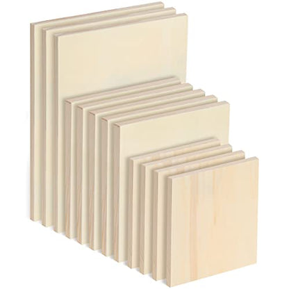 Youyole 12 Pack 3 Sizes Unfinished Wood Canvas Panels Kit | Wood Panels for Painting, Cradle Boards, for Painting, Pouring, Burning, Crafts, Epoxy Resin, Laser Engraving Cutting - size: Assorted (3 Sizes)