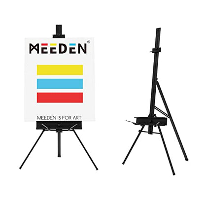MEEDEN Aluminum Easel Stand for Painting: Portable Art Tripod | Art Standing Paint Floor Easel for Artist with Swing-Out Palette Holder & Brush Rest, Holds Canvas up to 34" - size: 67" High