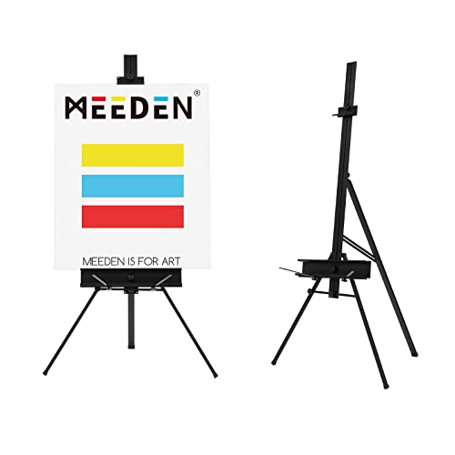 MEEDEN Aluminum Easel Stand for Painting: Portable Art Tripod | Art Standing Paint Floor Easel for Artist with Swing-Out Palette Holder & Brush Rest, Holds Canvas up to 34" - size: 67" High