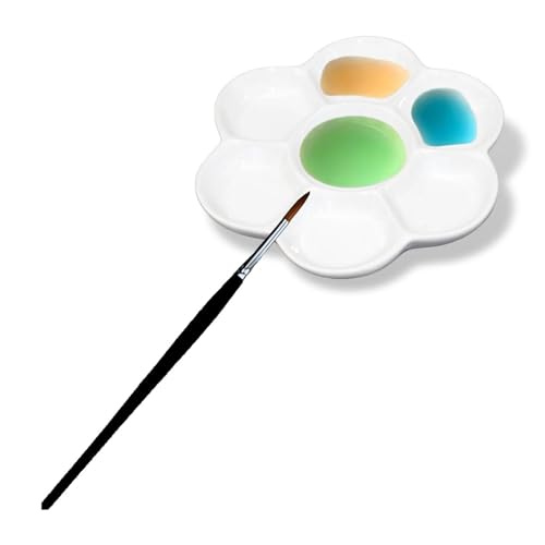 Porcelain Watercolor Palette, Ceramic Paint Mixing Tray(6*6'' 7-Well Round) | Artist’s Porcelain Palette: Premium Ceramic Mixing Tray for All Painting Media ,Watercolor, Gouache, Acrylic & Oil Painting - size: 6"