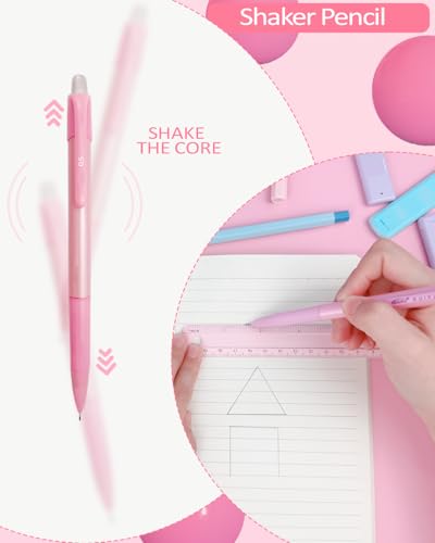 JIZHIYUAN 39PC Mechanical Pencil Set with 600 Lead Refills Pink Pencil Case | 0.5mm-2.0mm Mechanical Pencils, Aesthetic School Supplies Cute Stationary Set Come with Pencil Case for Teacher Coworker - color: Pink