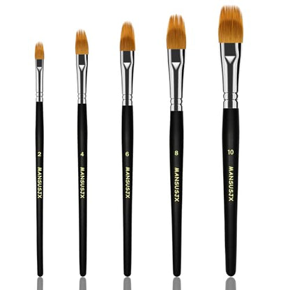Filbert Paint Brush Comb Set, 5PCS Professional Synthetic Grainer Brushes for Unique Texture Painting Perfect for Acrylic, Oil, Watercolor and Gouache Paint