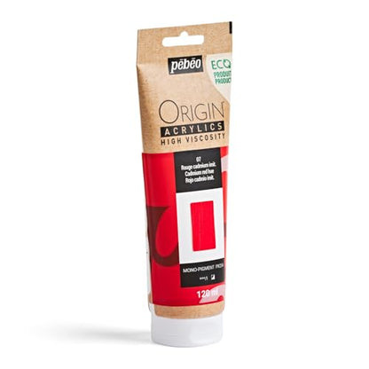 PEBEO Origin Acrylics 120ml Matte Acrylic Paint, Cadmium Red Hue | Warm signal red — dense matte acrylic, 100% recycled binder, intense lightfast color, made in France, FSC paper eco-tube - color: Cadmium Red Hue