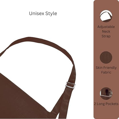 FINGERCRAFT Apron, Dual Pocket, Adjustable Tie, Multipurpose Washable Bib Apron for Home, Kitchen, Chef and Professionals - color: Chocolate