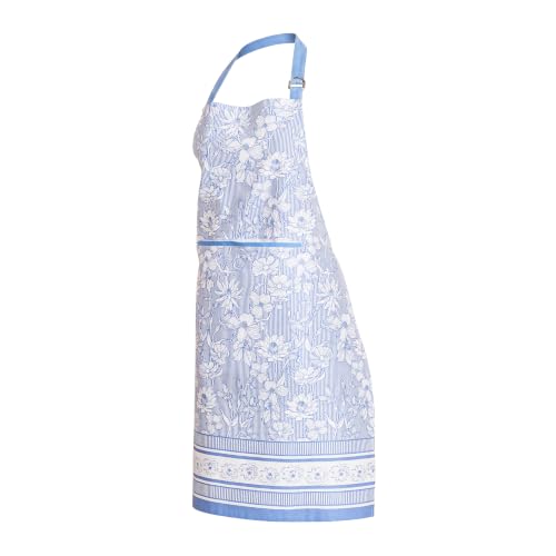 FINGERCRAFT Apron, Dual Pocket, Adjustable Tie, Multipurpose Washable Bib Apron for Home, Kitchen, Chef and Professionals - color: Azure Garden